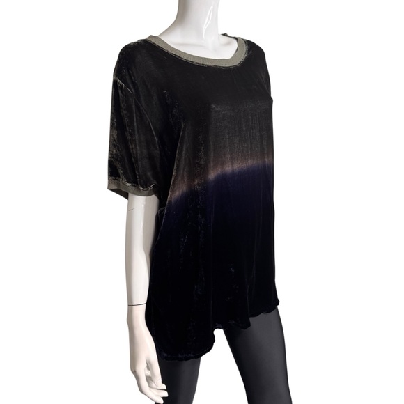 Johnny Was Willa Velvet Blue Green Flutter Short Sleeves Oversized Tee Shirt - Picture 2 of 9